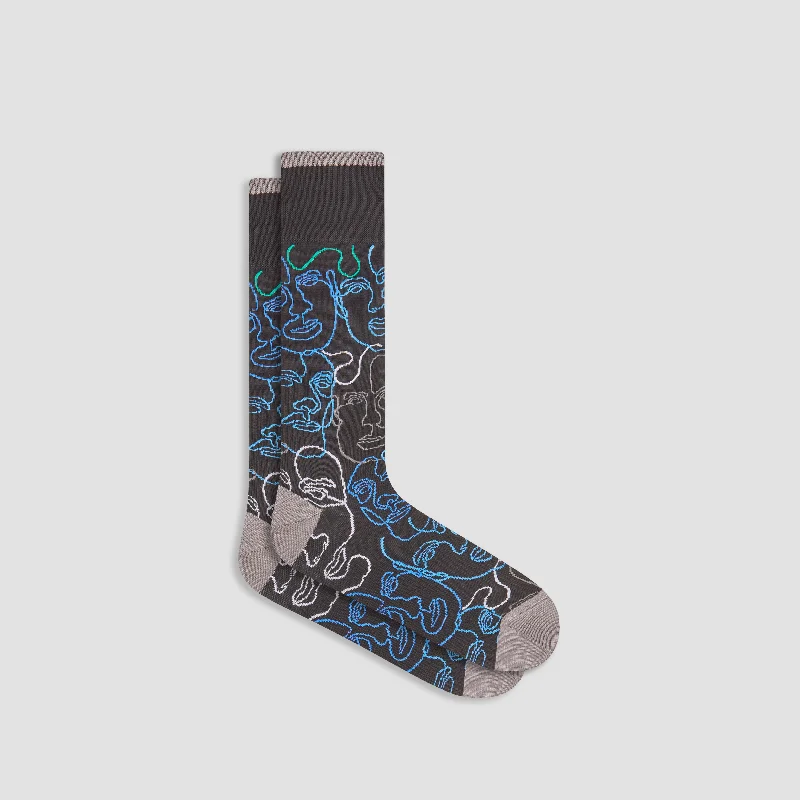 Embroidered fleece socks-Abstract Faces Mid-Calf Socks