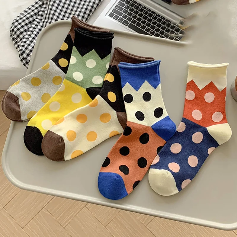 Socks with athletic cushion-Yuppie Sox ALL-SEASON PURE COTTON MID-TUBE POLKA DOT SOCKS