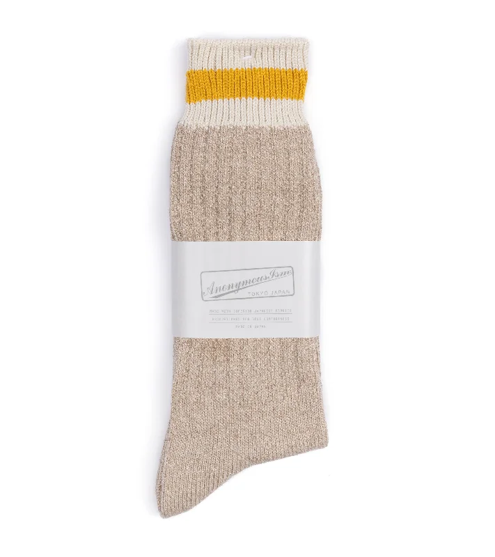 Budget wool socks-Anonymous Ism Tuck Cuff Striped Crew Socks: Beige