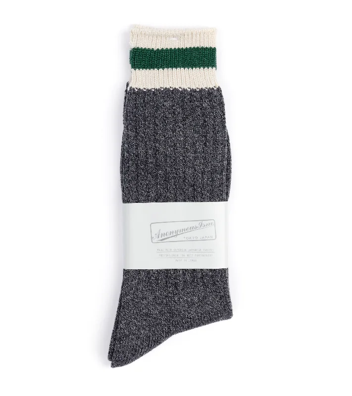 Socks with padded soles-Anonymous Ism Tuck Cuff Striped Crew Socks: Charcoal