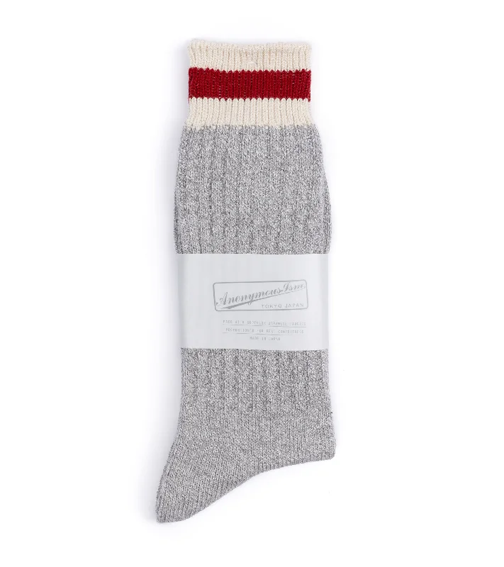 Fall fleece socks-Anonymous Ism Tuck Cuff Striped Crew Socks: Light Grey