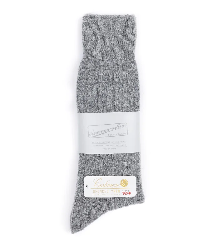 Socks with stripe weave-Anonymous Ism Wool Cashmere Links Crew Socks: Grey