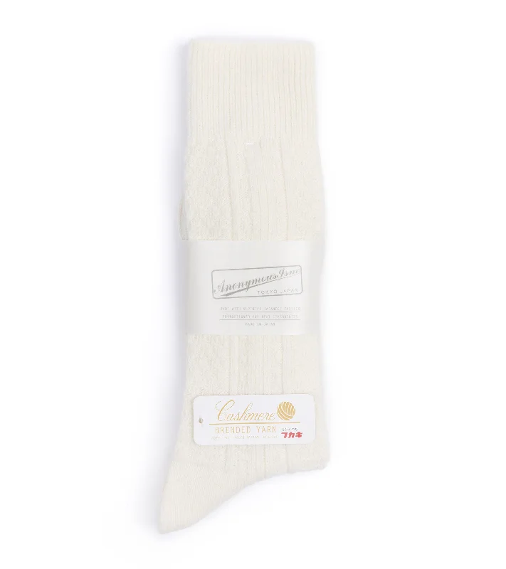 Socks with Santa designs-Anonymous Ism Wool Cashmere Links Crew Socks: Off White