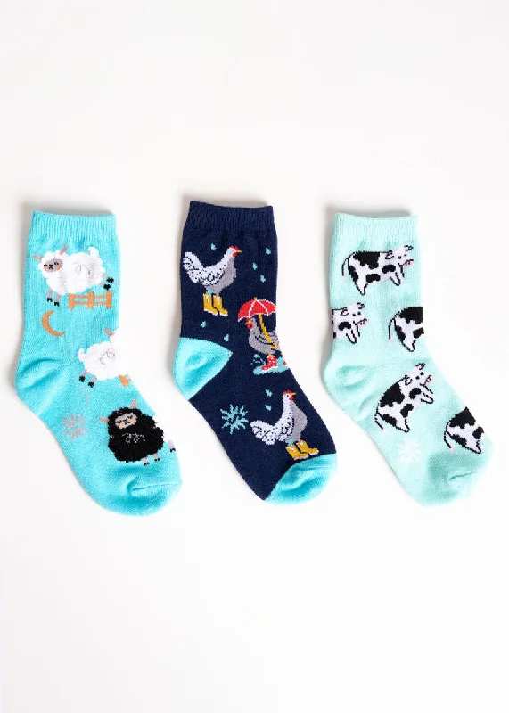 Striped bamboo socks-Barnyard Friends Kids' Socks 3-Pack