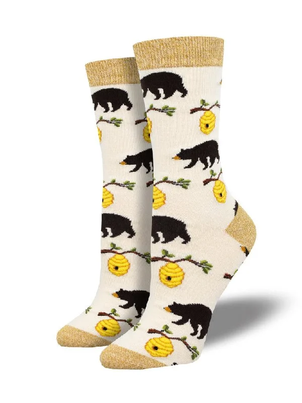 Gray silk socks-Bears And Bees | Women's Bamboo Crew