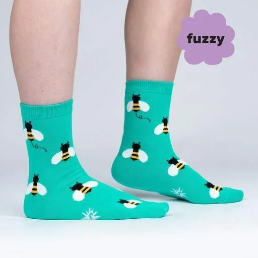 Gray silk socks-Bee Happy | Fuzzy | Women's Crew