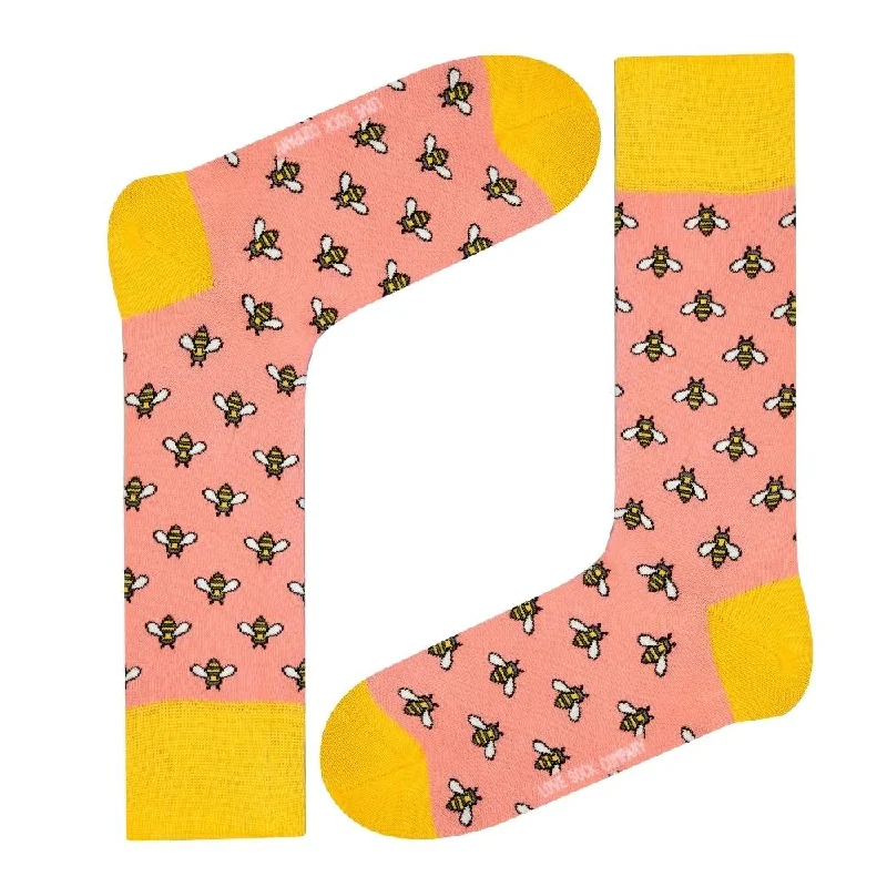 Floral silk socks-Bee Pink Colorful Novelty Crew Socks (Unisex)