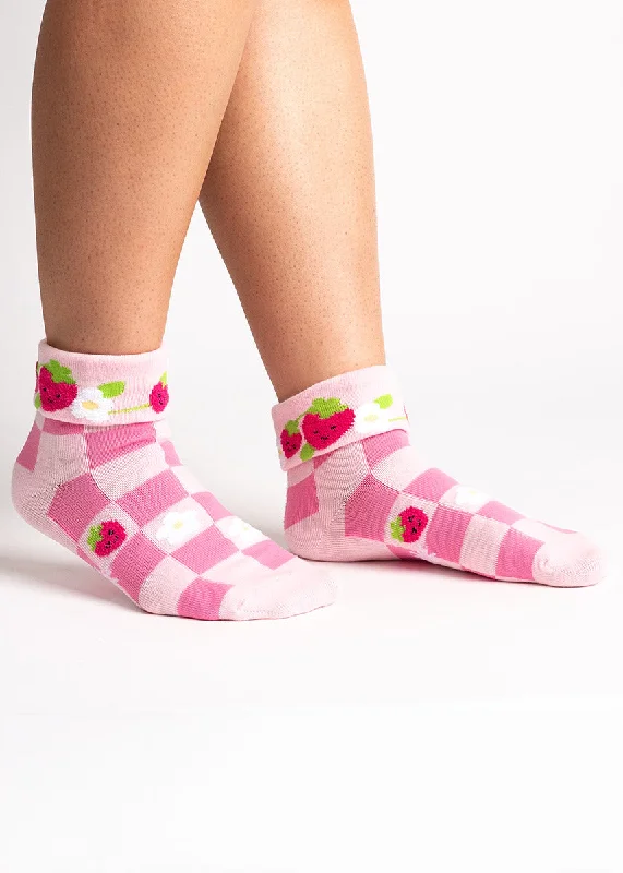 Black silk socks-Berry Cute Cuff Ankle Socks