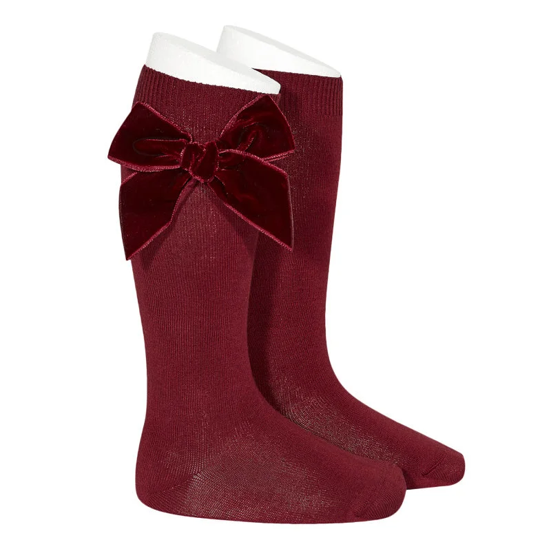 Budget thermal socks-Berry Large Velvet Bow Socks