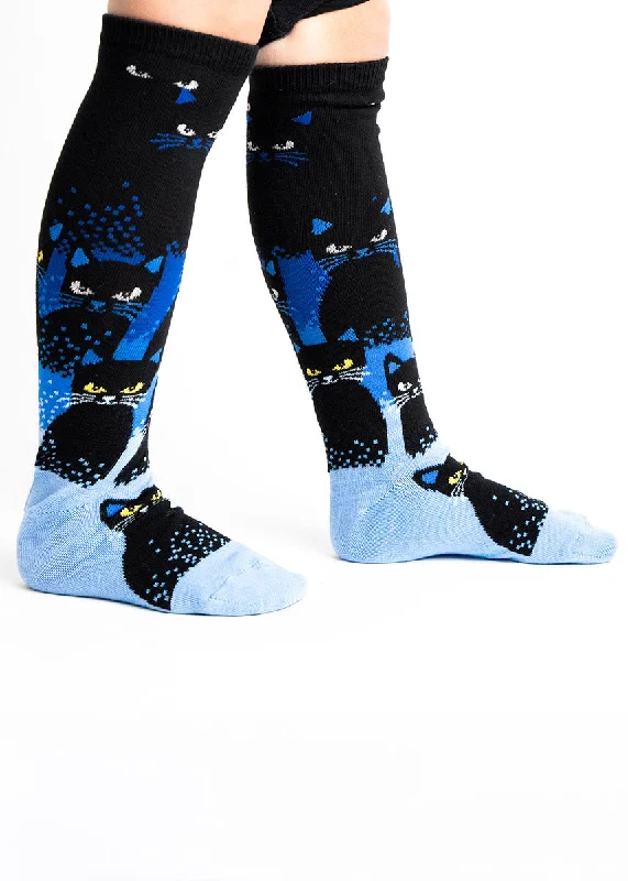 Socks with reinforced soles-Black Cats Glow-in-the-Dark Kids' Knee Socks