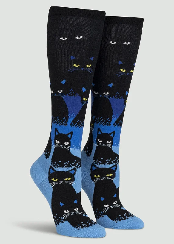 Vintage cotton socks-Black Cats Glow-in-the-Dark Knee Socks