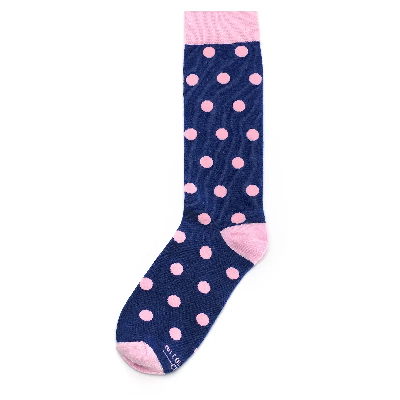 Socks with reindeer prints-Navy Blue with Pink Polka Dot Socks