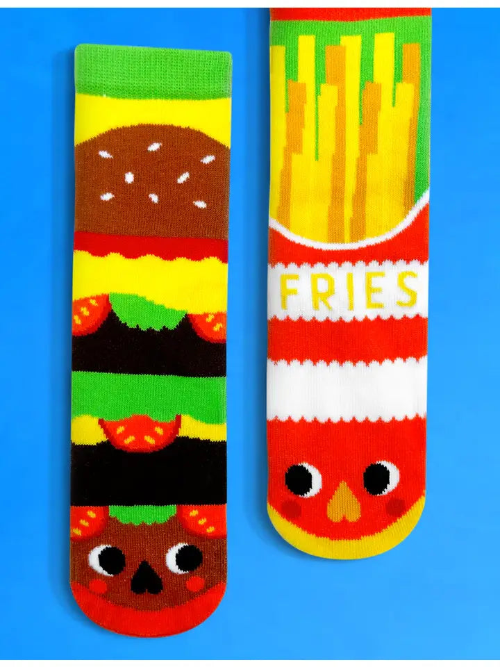 Socks with rugged camo-Burger and Fries | Teen and Adult Socks | Mismatched Cute Crazy Fun Socks