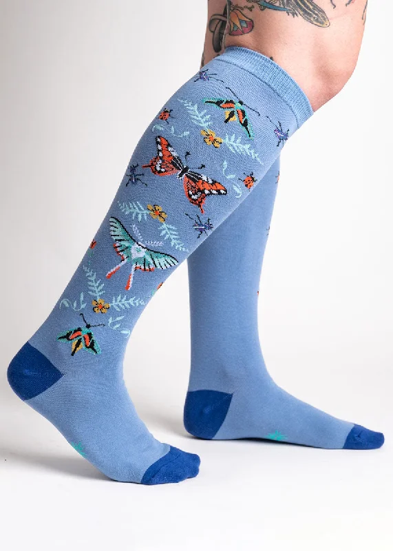 Socks with solid weave-Butterfly Shimmer Knee Socks