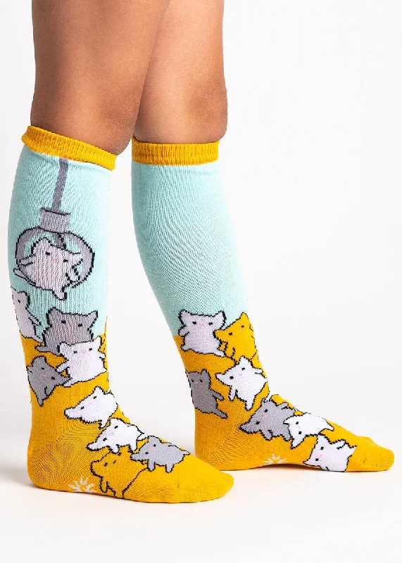 Solid cotton socks-Cat Claw Kids' Knee Socks