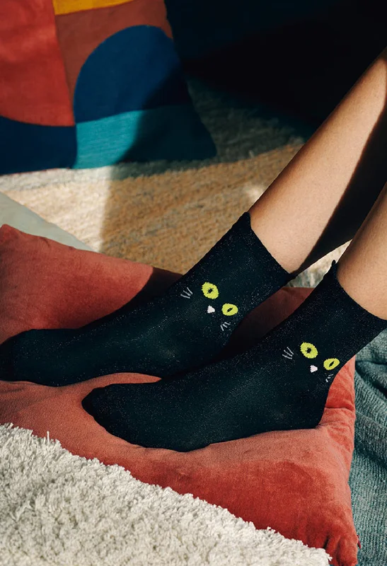 Socks with wool blend-Cat socks in black