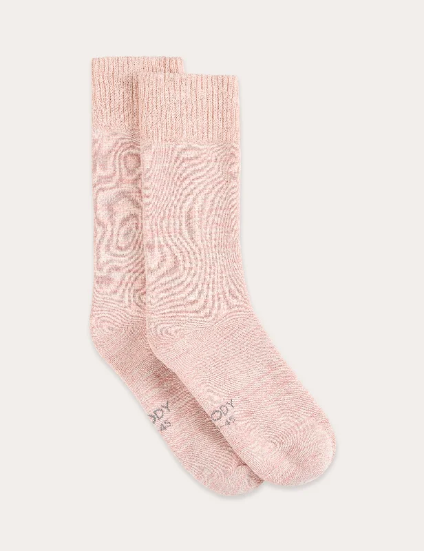 Plaid cotton socks-Chunky Bed Socks - Dusty Pink Marl