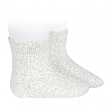 Socks with cotton cushion-Cotton Openwork Short Socks Cream