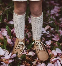 Polka dot knit socks-Cream Long Open Lace Socks