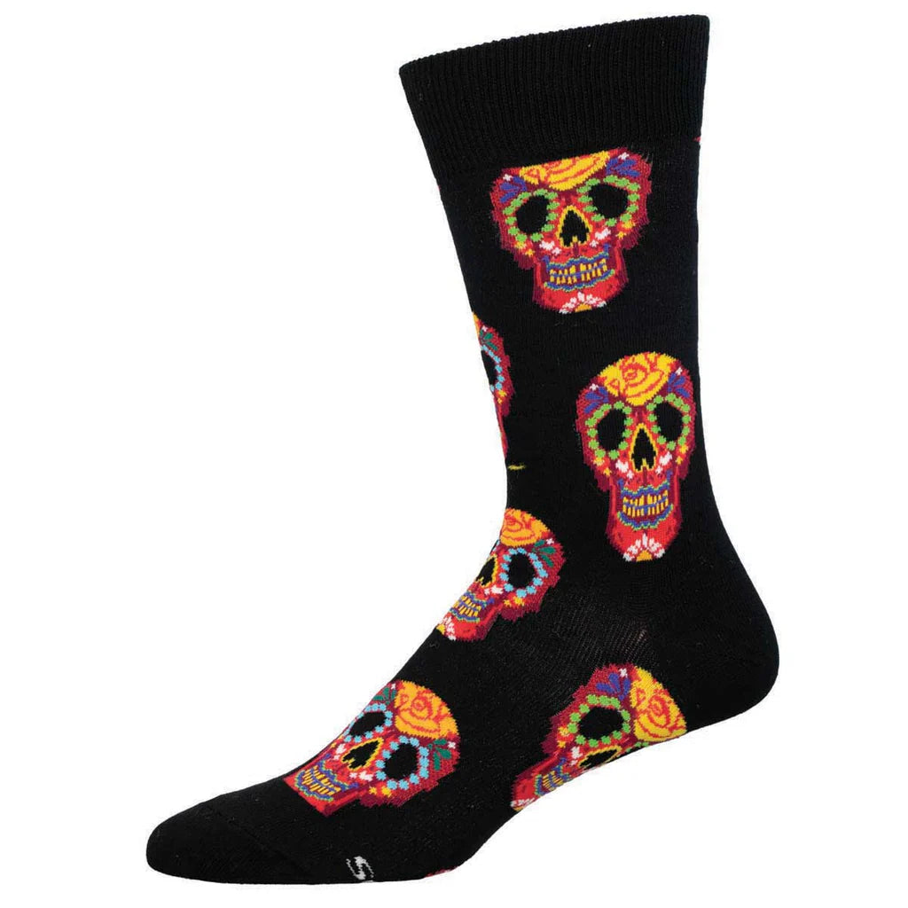 Socks with dot accents-Dia De Los Muertos Skull | Men's Crew