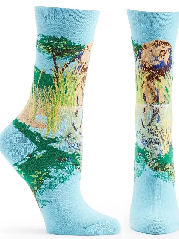 Solid silk socks-Lion | Endangered Cats | Women's Crew