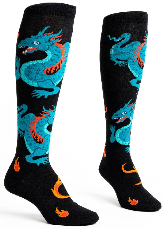 Socks with cotton texture-Fire Dragon Knee Socks