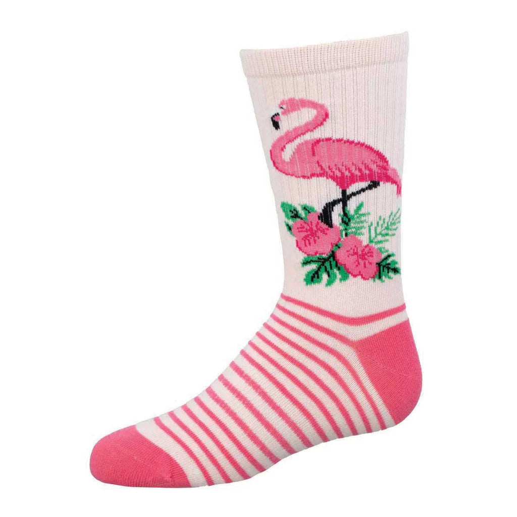 Socks with bamboo softness-Flamingo Floral | Junior Active Crew