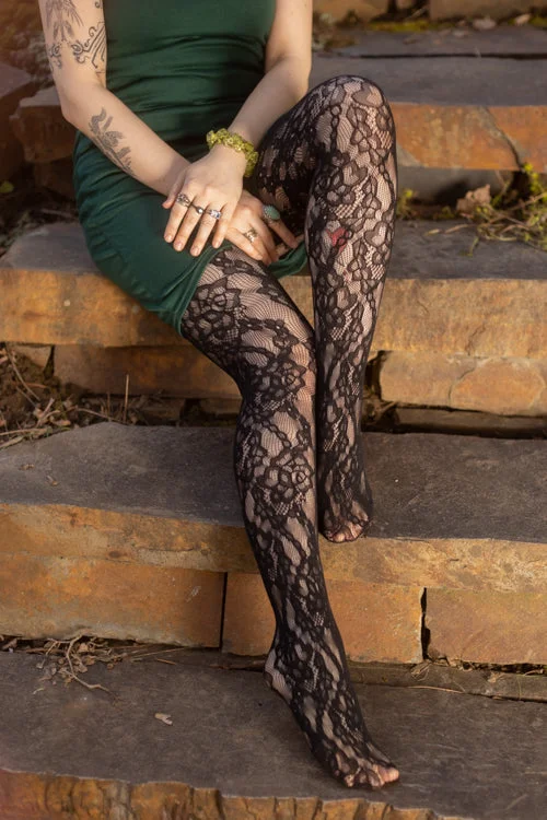 Striped wool socks-Floral Chains Net Tights