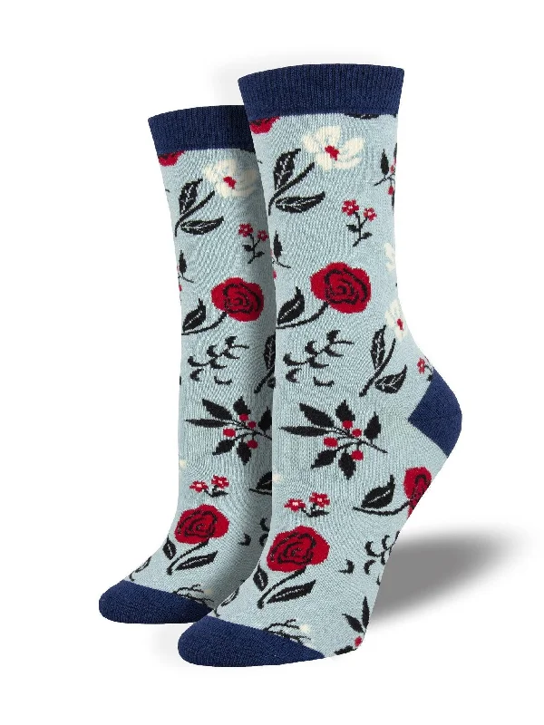 Thermal socks with warmth-Floral Motif | Women's Bamboo Crew