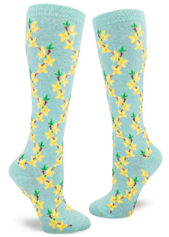 Socks with stretchy cuffs-Forsythia | Women's Knee-high