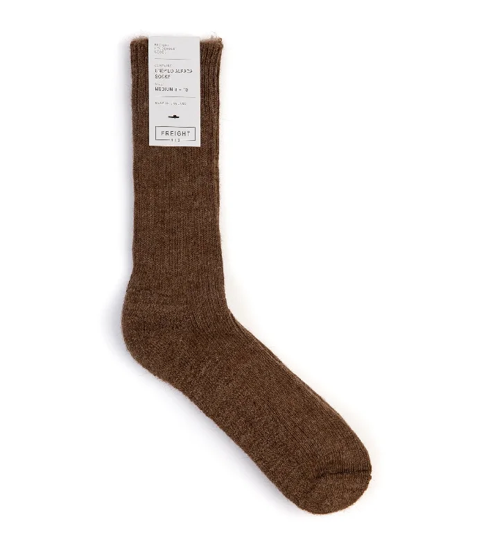 Socks with snowflake prints-Freight Alpaca Cushion Sole Socks: Brown