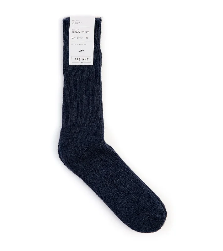 Floral silk socks-Freight Alpaca Cushion Sole Socks: Navy