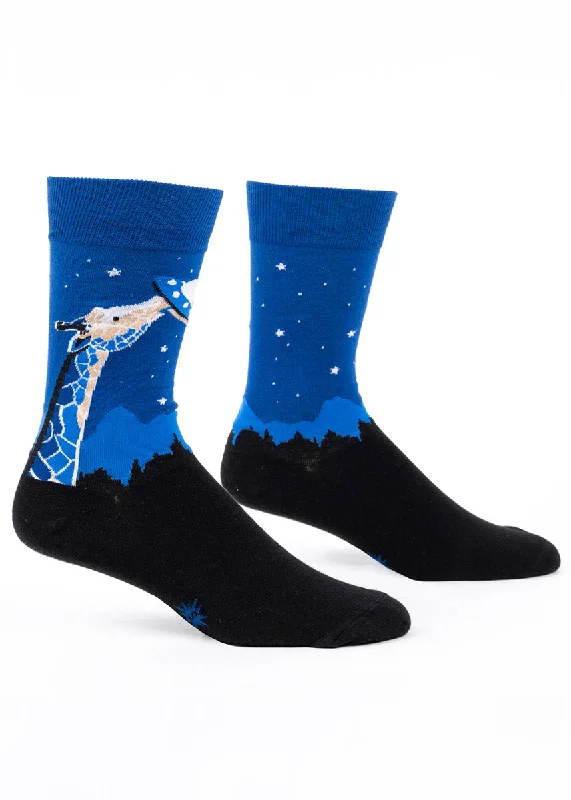 Socks with stretchy cuffs-Galactic Giraffe Men's Socks