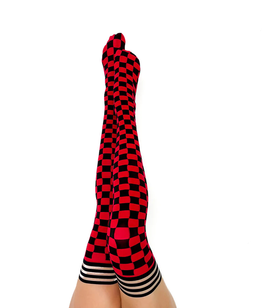 Socks with animal faces-Game Day! | Thigh Highs | Petite to Plus Size | Black & Red