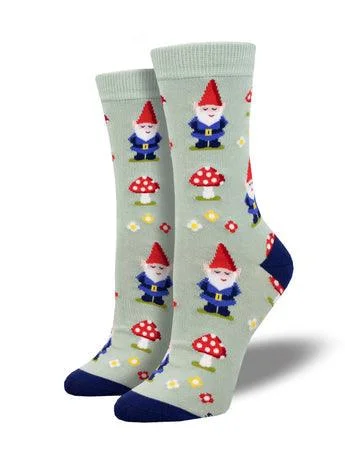 Black silk socks-Gnome More Mushrooms | Women's Bamboo Crew