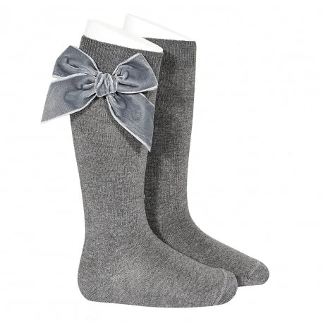 Socks with camo accents-Grey Large Velvet Bow Socks