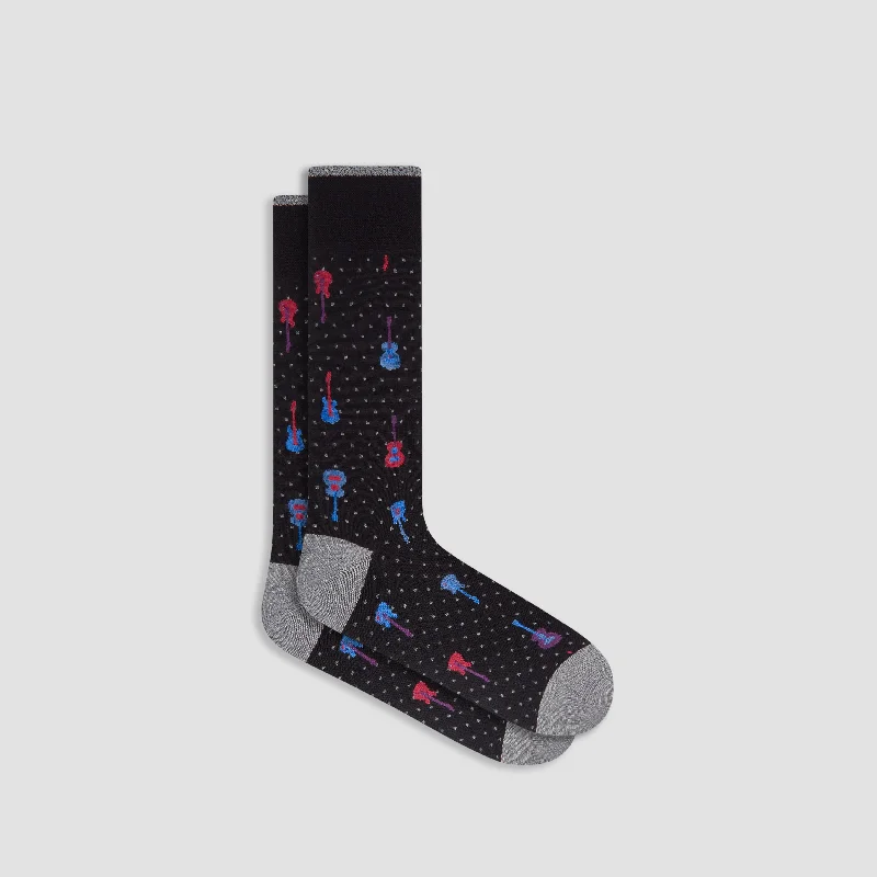 Floral fleece socks-Guitar Mid-Calf Socks