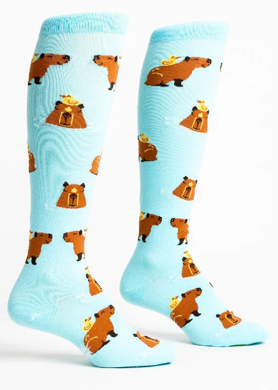 Socks with plain texture-Happy Capybara Knee Socks