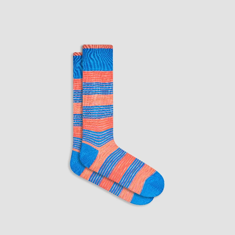 Socks with arch support-Heather Striped Mid-Calf Socks