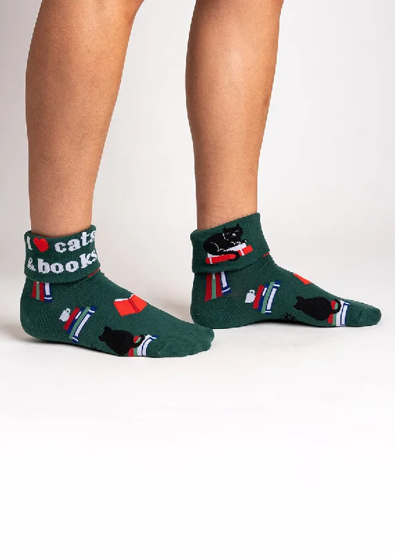 Socks with camo details-I ❤️ Cats & Books Cuff Ankle Socks