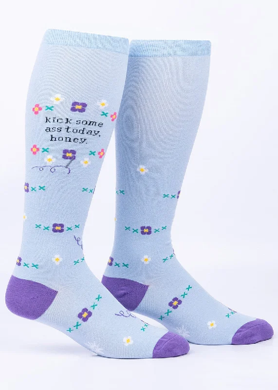 Designer silk socks-Kick Some Ass Stretch-It Knee Socks