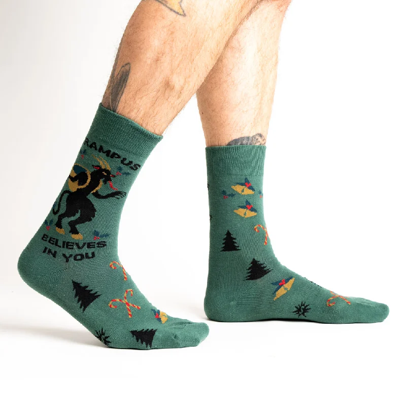 Green knit socks-Krampus Believes In You | Men's Crew