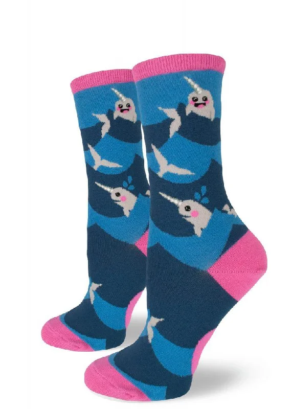 Designer silk socks-Li'l Narwhal | Women's Crew