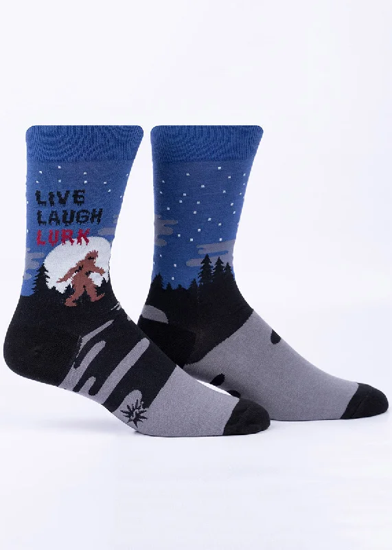 Socks with wool blend-Live, Laugh, Lurk Glow-in-the-Dark Bigfoot Men's Socks