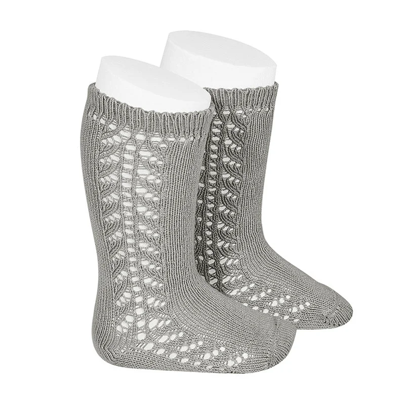 Socks with plain finish-Long Side Detail Socks Grey