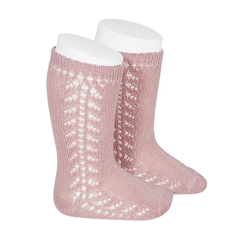 Breathable knit socks-Long Side Detail Socks Rose