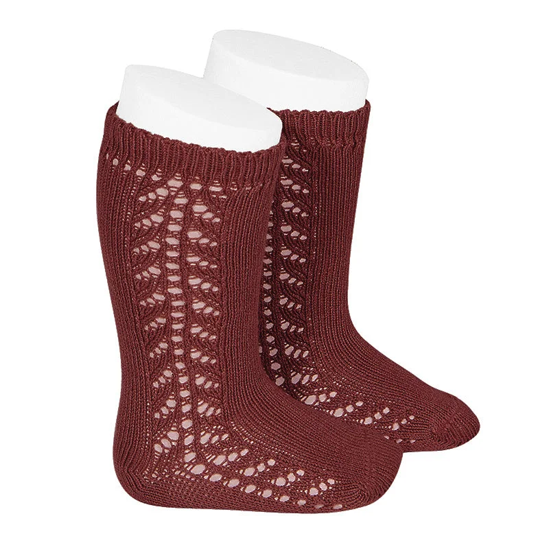 Designer bamboo socks-Long Side Detail Socks Wine