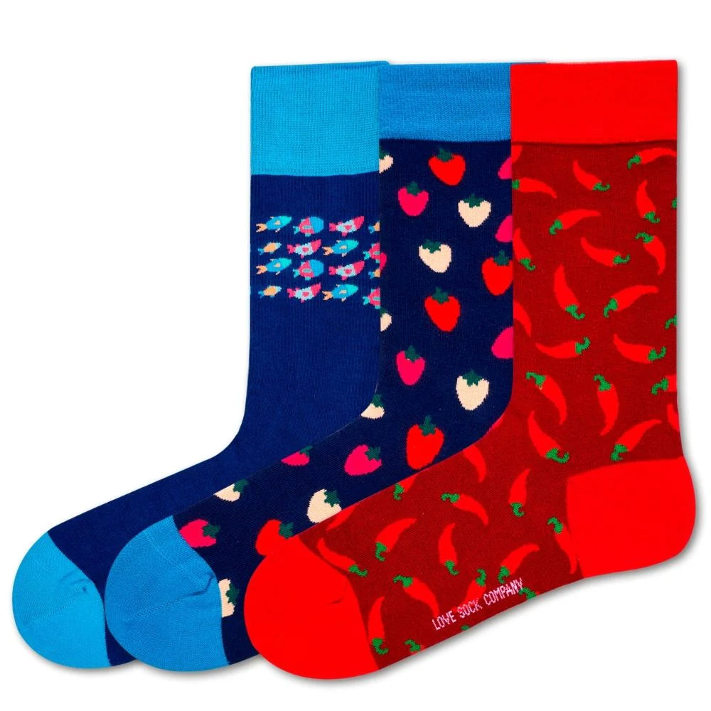 Lightweight bamboo socks-Love Sock Company 3 Pair Funky Women's Novelty Crew Dress Socks Chili Fish