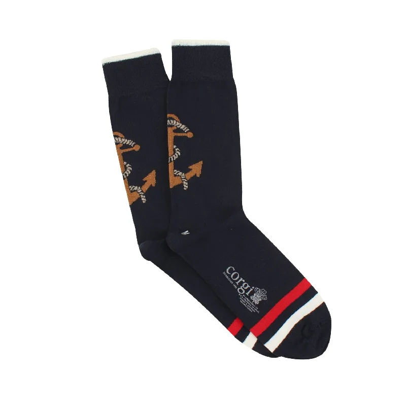 Custom silk socks-Men's Anchor & Striped Cotton Socks