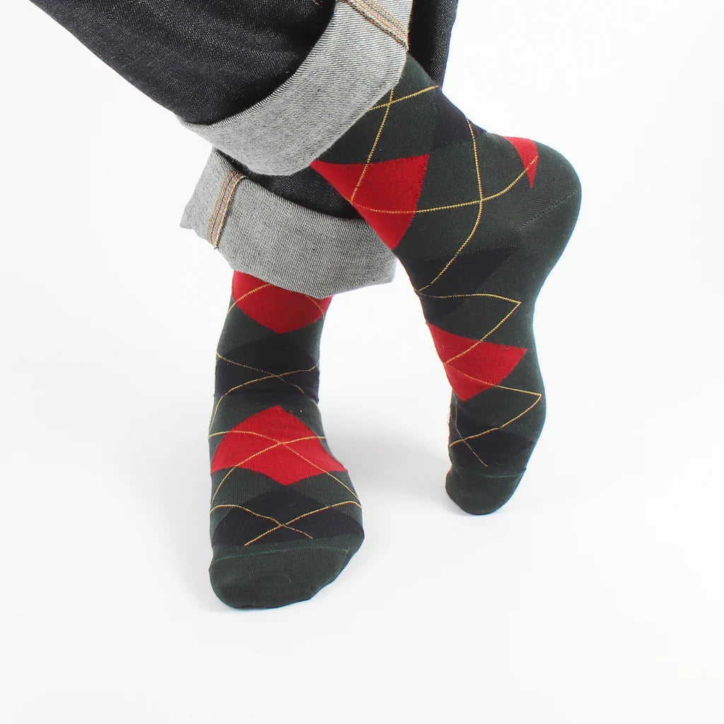 Socks with athletic support-Men's Argyle Wool Socks